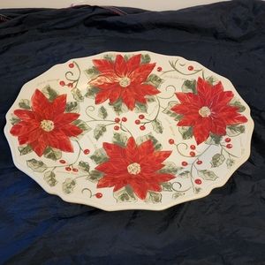 Vintage Gibson Poinsettia Pasta/Salad Serving dish plate tray Happy Holidays 18"